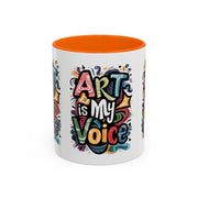 Kunst ist meine Stimme Kaffeetasse, Motivationstasse, Geschenk für Künstler, inspirierendes Trinkgeschirr, bunte Kunstliebhabertasse