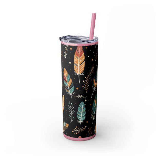 Boho Feather Skinny Tumbler | 20oz Reisebecher, umweltfreundliches Trinkgeschirr, perfekt für Geschenke, Sommerstimmung, Outdoor-Abenteuer