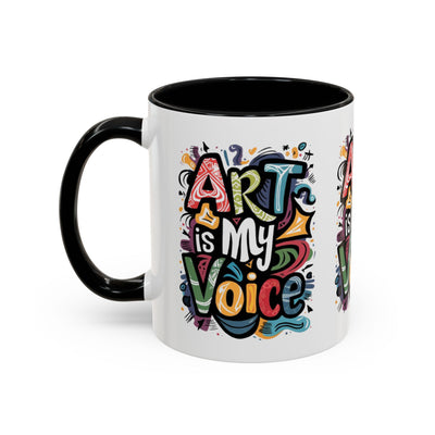 Kunst ist meine Stimme Kaffeetasse, Motivationstasse, Geschenk für Künstler, inspirierendes Trinkgeschirr, bunte Kunstliebhabertasse