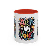 Kunst ist meine Stimme Kaffeetasse, Motivationstasse, Geschenk für Künstler, inspirierendes Trinkgeschirr, bunte Kunstliebhabertasse