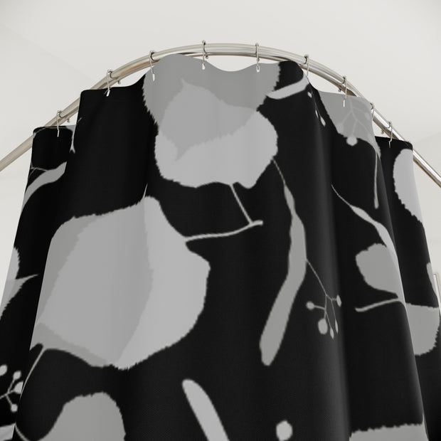 Eleganter floraler Duschvorhang, Modernes Badezimmerdekor, schwarz-weiße Blätter, Wohnaccessoires, Geschenkidee zur Wohnungserwärmung