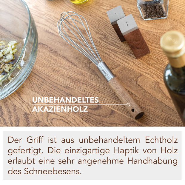 VEZOREY® - Schneebesen - Rührbesen - Edelstahl Schneebesen mit Akazienholzgriff - 28cm-2