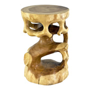 Holz Beistelltisch - Holzhocker Blumenhocker Hocker - Handgefertigt - Rund in Bonsai Style Saman-Holz - 40x30x30 cm