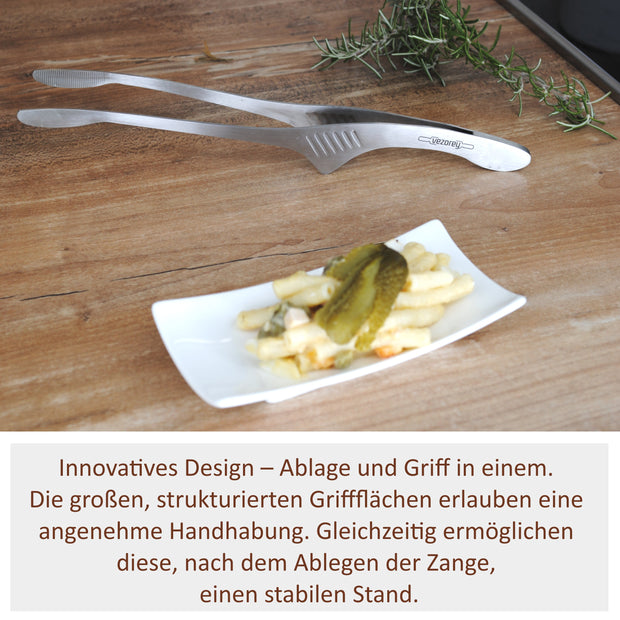 VEZOREY® - Küchenzange - Grillzange - Edelstahl Küchenhelfer mit integrierter Standfunktion-4