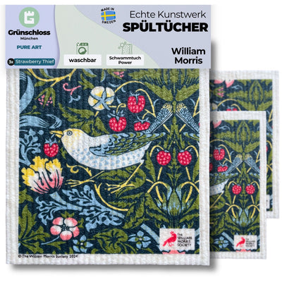 3x Art Spültücher waschbar - Original William Morris Strawberry Thief