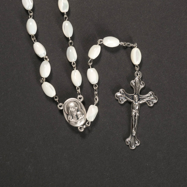 Rosenkranz mit ovalen Perlen aus Perlmutt-2