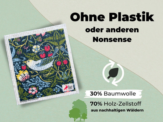 3x Art Spültücher waschbar - Original William Morris Strawberry Thief