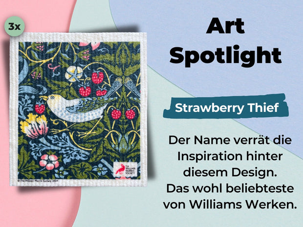 3x Art Spültücher waschbar - Original William Morris Strawberry Thief