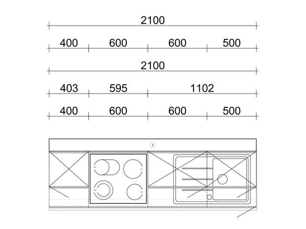 210cm GEBA Komplett-Küchenzeile – vormontiert mit oder ohne E-Geräten, Nischenrückwand & LED-Beleuchtung