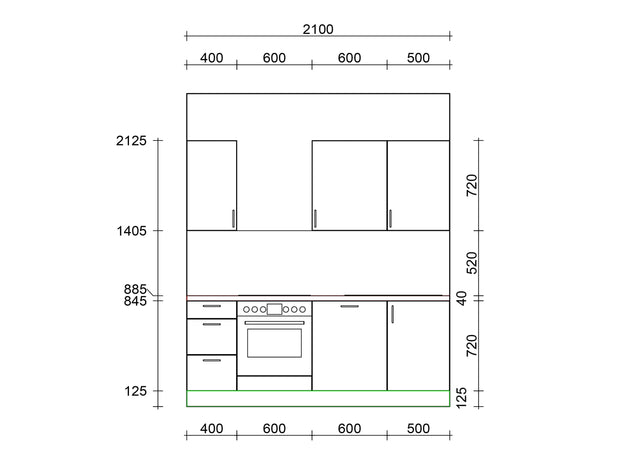 210cm GEBA Komplett-Küchenzeile – vormontiert mit oder ohne E-Geräten, Nischenrückwand & LED-Beleuchtung
