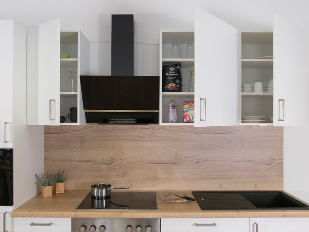 330cm GEBA Komplett-Küchenzeile – vormontiert mit oder ohne E-Geräten, Nischenrückwand & LED-Beleuchtung