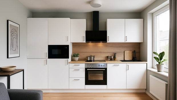 330cm GEBA Komplett-Küchenzeile – vormontiert mit oder ohne E-Geräten, Nischenrückwand & LED-Beleuchtung