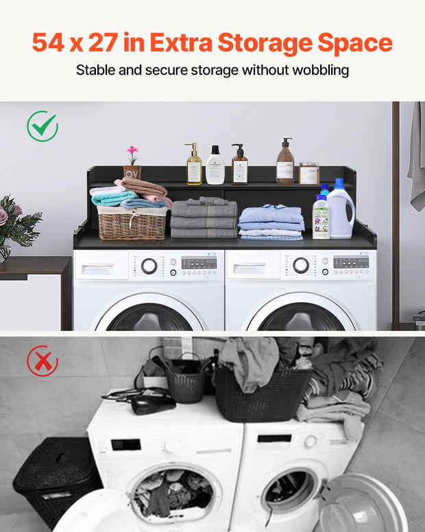Waschtrockner-Arbeitsplatte, 27,5 Tiefe x 54 Breite, Waschtrockner-Holzplatte für die Organisation der Waschküche mit 2 Schubladenregalen 