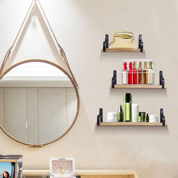 3 Stück schwebende Holzregale, 3 Größen, rustikale braune Wandregale, hängende Bücherregale, kleine Bauernhaus-Dekoration, Wandmontage, Display für Wohnzimmer, Schlafzimmer, Küche, Badezimmer, Büro